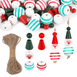160pcs Snowman Christmas Crafts, Cute Winter Snowman Christmas Holiday Wood DIY Craft Supplies with 2 Colors for Adults with 10m/39.37in Twine Wooden Christmas Beads