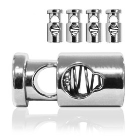 Metal Cord Stopper Set of 4 Cord Clamp Straight Shape (1 Hole) for Ropes Jackets Handbags Color:Silver