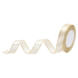MECCANIXITY 3/4 Inch 25 Yard Wide Satin Ribbon with Gold Edges Border Grosgrain Fabric Ribbon for Gift Wrapping Wedding Bouquet, Cream White