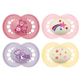 MAM Day & Night Pacifiers, Glow in The Dark Pacifier for Breastfed Babies, 6-16 Months, Girl