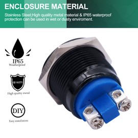 Twidec/19mm Waterproof Black Metal Shell Momentary Raised Top Push Button Switch 3A/12~250V SPST 1NO Start Button for car Modification Switch M-19-BK-G