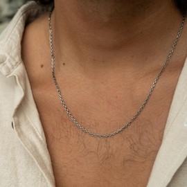 Hochwertige Halskette aus Edelstahl - Robuste Halskette - Massive Königskette 60 cm | 4 mm - Cuban Link Chain Glieder-Kette Panzerkette - Handgemachter Herren-Schmuck (Industrial Silber 2mm)