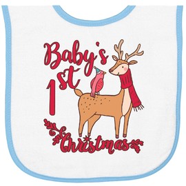inktastic Baby's First Christmas Baby Terry Cloth Bib White and Light Blue 3ff47