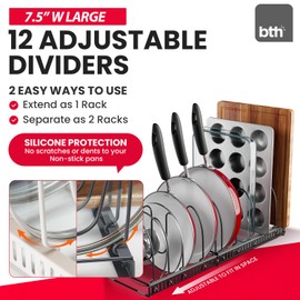 Better Things Home 12+ Expandable Pan and Pot Lid Organizer Rack for Cabinet, Pot Lid Holder Pot Organizers Inside Cabinet, Pots and Pans Organizer Under Cabinet (Dark Grey, PAN & BAKEWARE)