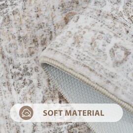 Uphome Bathroom Rugs Runner, Distressed Farmhouse Boho Light Khaki Bath Mat, Non Slip Washable Long Bath Rugs, Vintage Traditonal Soft Velvet Bathroom Runner for Bathtub Sink Shower, 20x60 inch