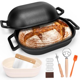 QuliMetal 16"x10" Oval Cast Iron Dutch Oven for Bread Baking, Bread Loaf Pan With Sourdough Bread Making Kit, Pre-Seasoned Bread Dutch Oven With Lid, 9.5QT, 13 LBS Heavy Duty, Homemade Breadmaking