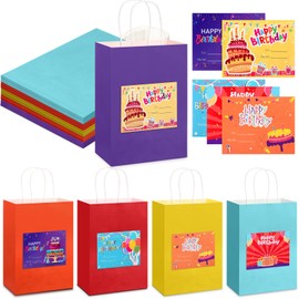Harloon 15 Pcs Birthday Gift Bag with Happy Birthday Certificates for Students Birth Favor Paper Goodie Bags with Greeting Cards Classroom Award from Teachers(Fresh,Colorful)