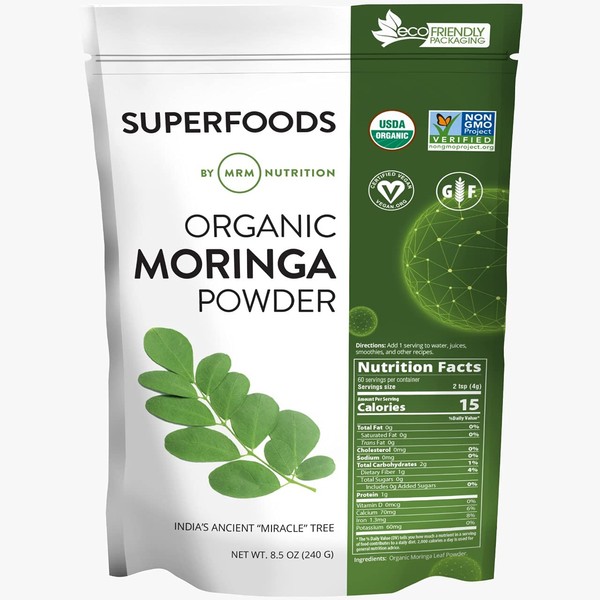 MRM Nutrition Moringa Powder| Superfoods | Digestive Health | High Fiber | Antioxidant | 60 Servings