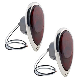 Speedway Motors Taillight Kit w/Frenching Buckets, Fits 1938-1939 Ford, Incandescent, Red Glass Lens, 12V, Car, Silver