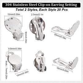SUNNYCLUE 1 Box 40Pcs Clip on Earring Clips Silver Earring Converter Bulk 304 Stainless Steel Silver Round Flat Back Tray Non Pierced Earring Findings for jewellery Making Earrings Supplies DIY Crafts