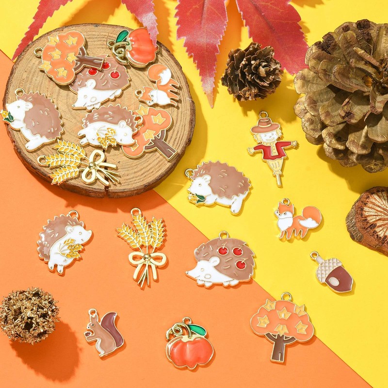 Stiesy 40Pcs 10 Style Enamel Autumn Theme Charms Pendants Squirrel