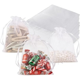 100PCS Bolsas de Organza,7×9CM Bolsa Regalo，Bolsitas Para Dulces，Bolsitas Para Joyería，Cumpleaños, Fiesta de Bodas, Regalos de Navidad (blanco)