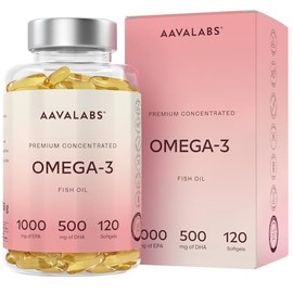 Omega 3 fish oil, 2000 mg, from Aava Labs, high starch, molecularly distilled for the ultimate in purity and freshness, 800 mg EPA and 400 mg DHA per daily dose, GM and gluten free, 120 capsules