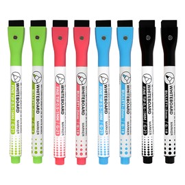 SVNOOC Dry Erase Markers with Eraser Fine Tips for Sticky Notes Calendar Boards Whiteboard - 8 Count Assorted Color Low Odor