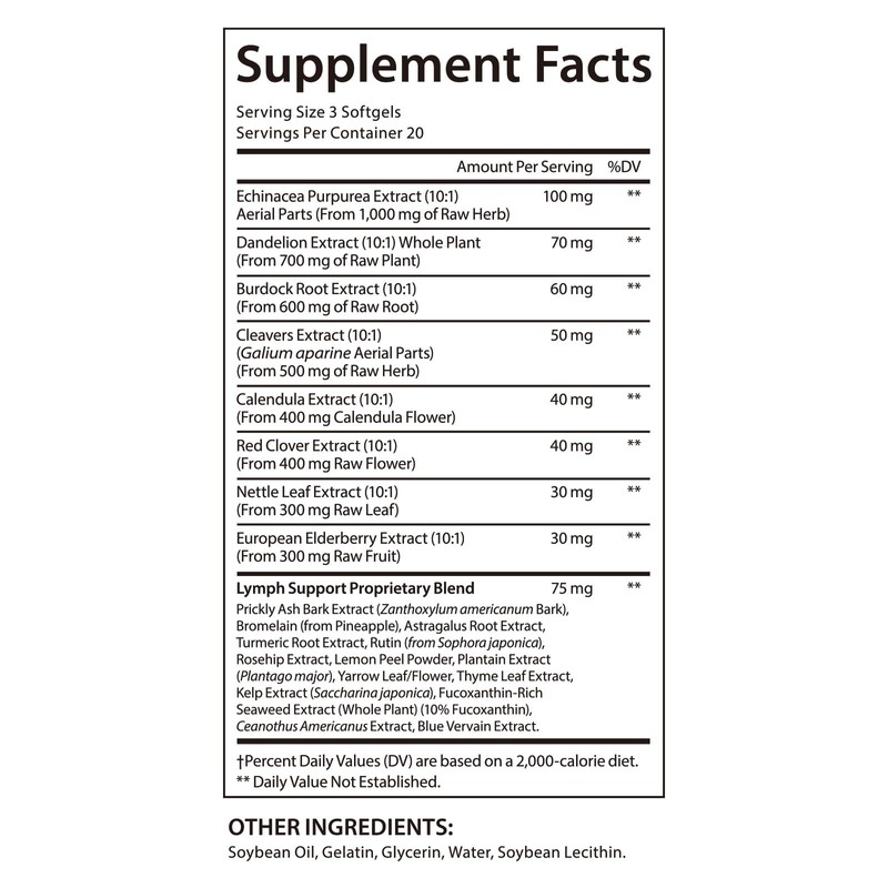 Lymphatic Support Supplement 120 Softgels– Advanced Botanical Complex with Echinacea,