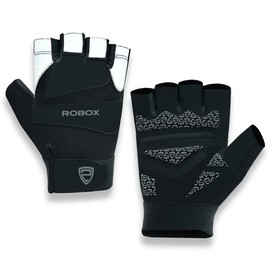 ROBOX Workout Gloves for Men and Women - Reinforced Palm Exercise, Training, Gym Gloves for Weight Lifting (White-Black, Small)