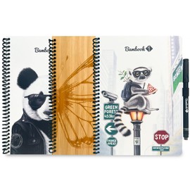BAMBOOK Reusable Notebook - A5 - Bamboo Wood Hardcover - Limited Edition Artist Collection - By Rajacenna - Butterfly - Lined