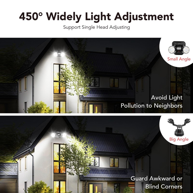 OREiN Motion Sensor Outdoor Security Lights, Dual-Head Adjustable LED Flood