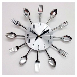 Modern Design Silver Cutlery Kitchen Utensil Clock Spoon Fork Knife Bendable New