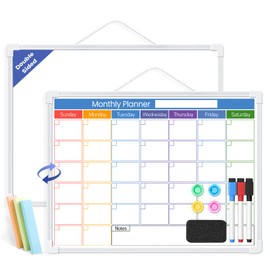 Lumspax Colorful Whiteboard Calendar for Wall, 16" x 12" Small Hanging Dry Erase Calendar Board, Monthly White Board with Markers, Magnets, Eraser and 3 Mini Sticky Notes for Home, School, Office