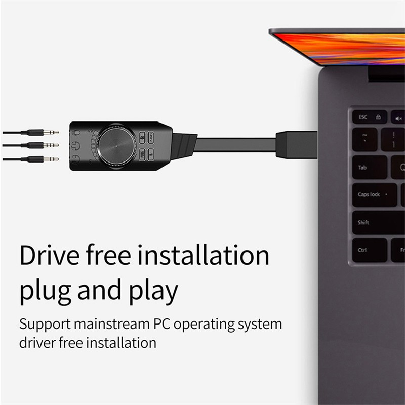 USB Sound Card Adapter 7.1 Channel Mute Button Volume Control