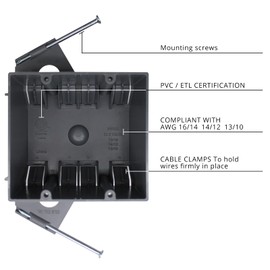 HUIXHAO Grey New Work 2-Gang PVC Electrical Outlet Box for Manufactured Homes and Buildings, ETL Listed to UL514C and UL263, 6 PCS of 32 Cubic Inch Electrical Outlet Boxes Plastic