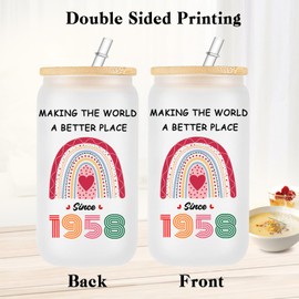 WOSIWULA 1958 66th Birthday Gifts for Women Her, 66 Year Old Birthday Gifts, 66th Birthday Decorations Gift for Grandma, Wife, Mom, Aunt, Sister, Friends, 16 oz Frosted Glass Cup with Lid and Straw