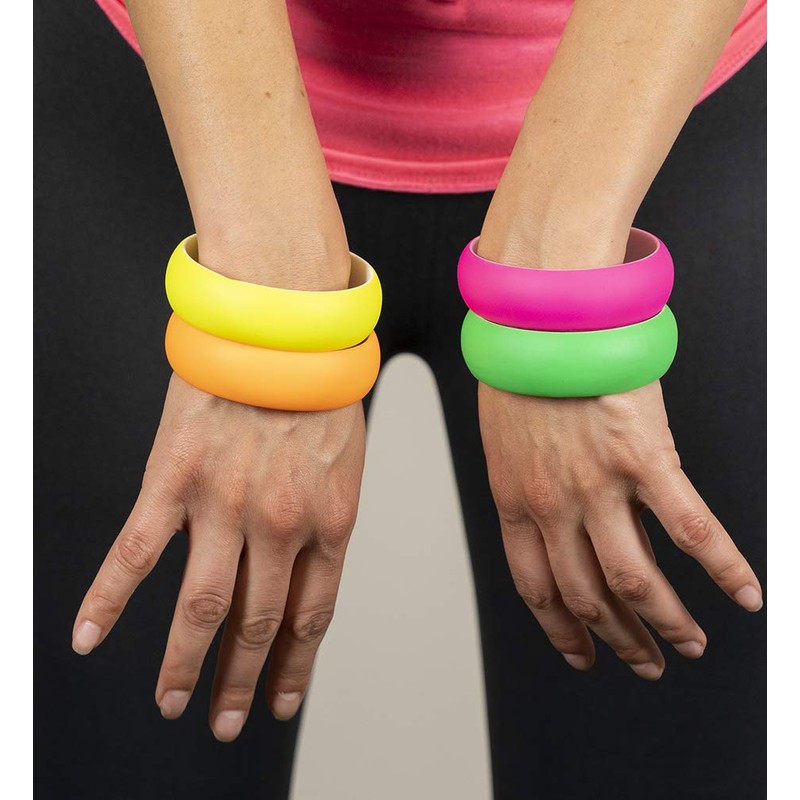NEON NATION 4 Pack 1980s Style Costume Bracelets 1" Bangles
