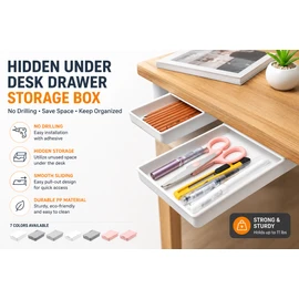 2-Pack Hidden Under Desk Storage Drawer Organizer – No Drill Self Adhesive Sliding Drawer for Office, Home, School & Workspace Organization
