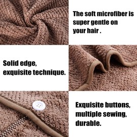 Fyore Coffee Brown Hair Towel with Button, Dries Hair Quickly, Bath / Shower Hat, Soft, Comfortable, Absorbent
