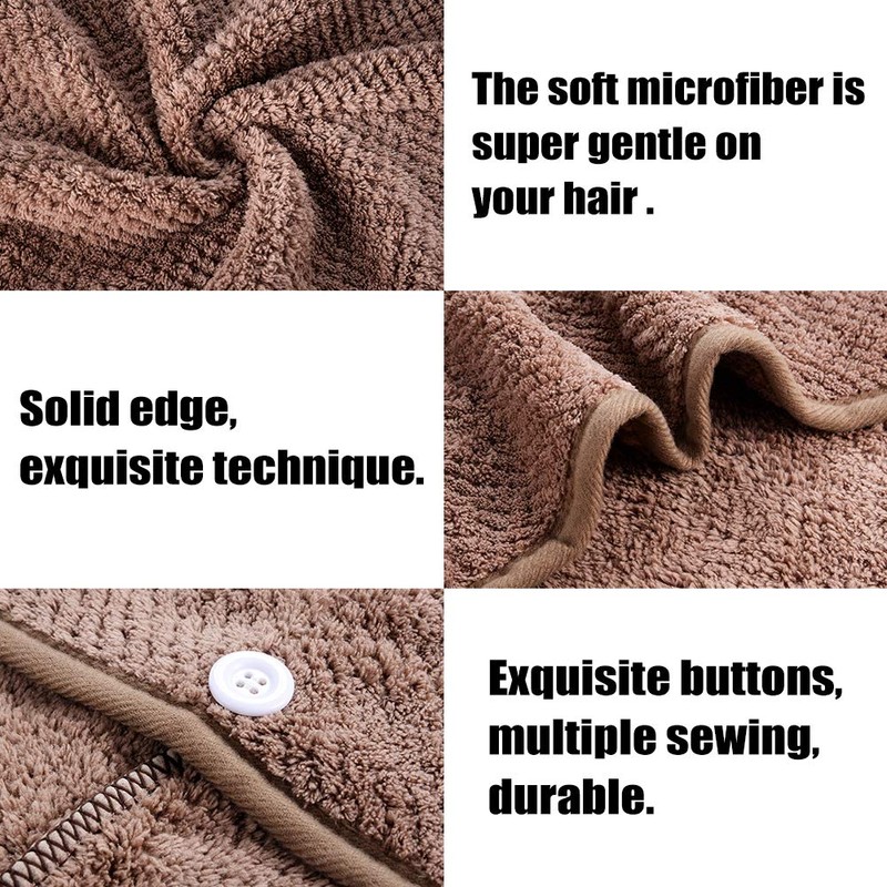 Fyore Coffee Brown Hair Towel with Button, Dries Hair Quickly,