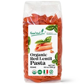 Food to Live Organic Red Lentil Penne Pasta, 8.8 OZ (Pack of 1) – Non-GMO, Single Ingredient. No Additives. No Major Allergens. Good Source of Plant Based Protein and Fiber. Made in Italy