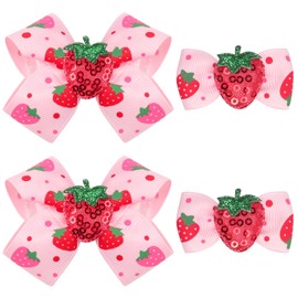 Maxqzin 4PCS Strawberry Bow Hair Clips Fruit Hair Barrettes Strawberry Hair Accessories for Girls Teens Women Birthday Party Summer Dress Decor