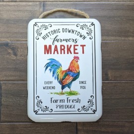 Unbranded Rooster Farmers Market Enamel Metal Decor Sign Vintage Style Wall Hanging Decor