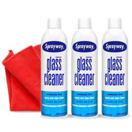 3 Pack Sprayway Glass Cleaner w/Microfiber Cleaning Cloth - Streak-Free Shine, Safe Formula, Multi Surface Glass, Door, Mirror & Window Cleaner Foam - 19 oz