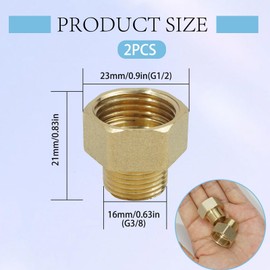 1/2" Female to 3/8" Male BSP Thread Brass Hex Bushing Reducing Connector,1/2" to 3/8" Socket Adapter with Sealing Rings Durable Corrosion-Resistant Fittings for Water, Gas, and Pipe Connections ​2Pack