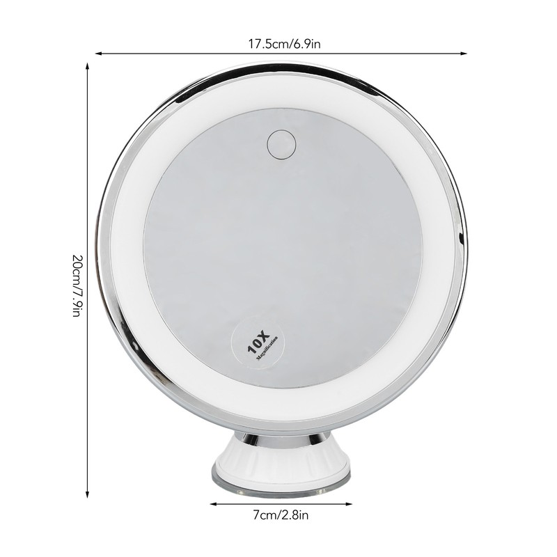 Suction Cup Makeup Mirror 10x with 3 Light Colors Battery