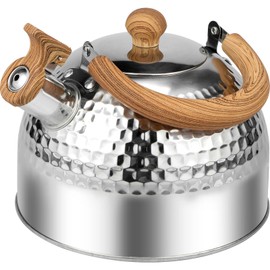 2L Stove Top Whistling Kettle, Stainless Steel Teakettle Teapot with Anti-Scald Handle, Even Heating Induction Kettle for Kitchens Gas Stove Induction Cooker(2L,Silver)