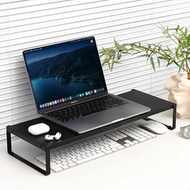 PHAETHORNIS GUY Adjustable Metal Monitor Stand - 11.6"-21.3" Ergonomic Desktop Riser for Computer/Laptop/TV, Heavy-Duty Office Shelf with Space-Saving Design (Black)