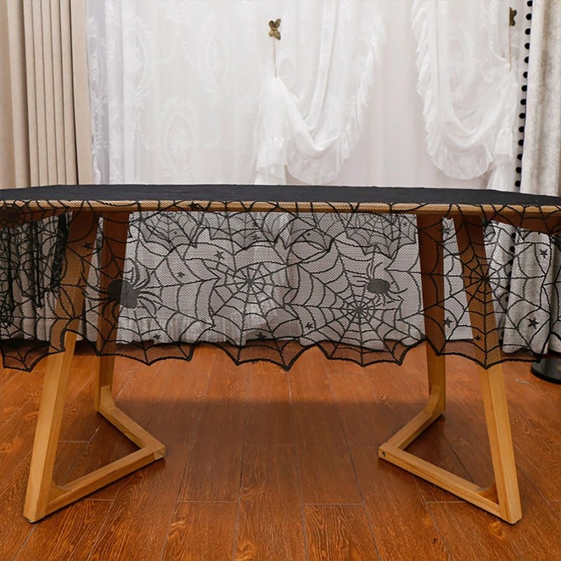 PIGETALE Black Lace Halloween Tablecloth Rectangular Overlay 54 x 72