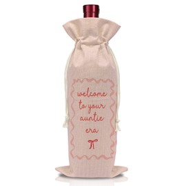 New Baby Wine Bottle Bag - Reusable Wine Bottle Bags with Drawstring for New Aunt - Baby Planning Shower Decorations - Pink Bow Print - Auntie Present Ideas-A17