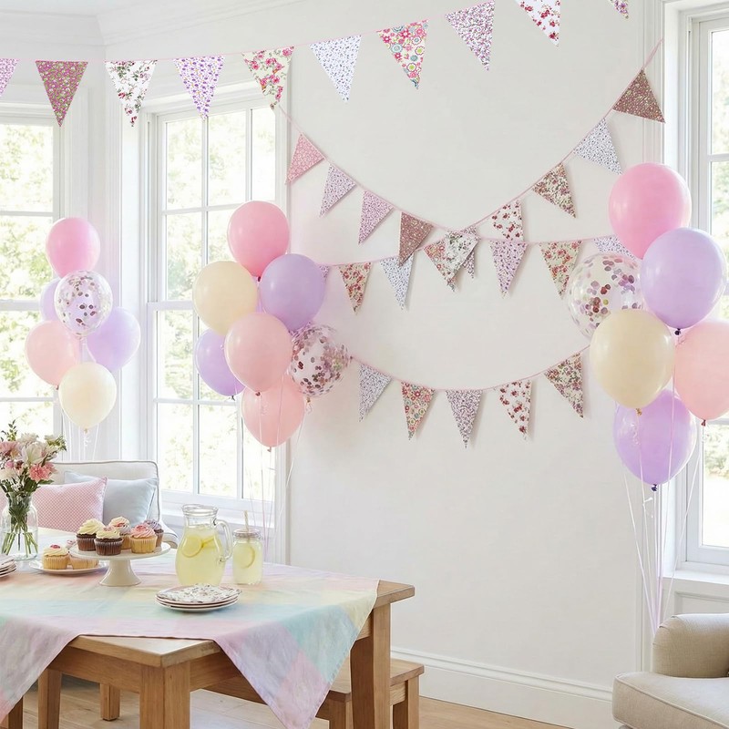 15M/50Ft Triangle Bunting Banner, 45 Pcs Pink Cotton Fabric Flags