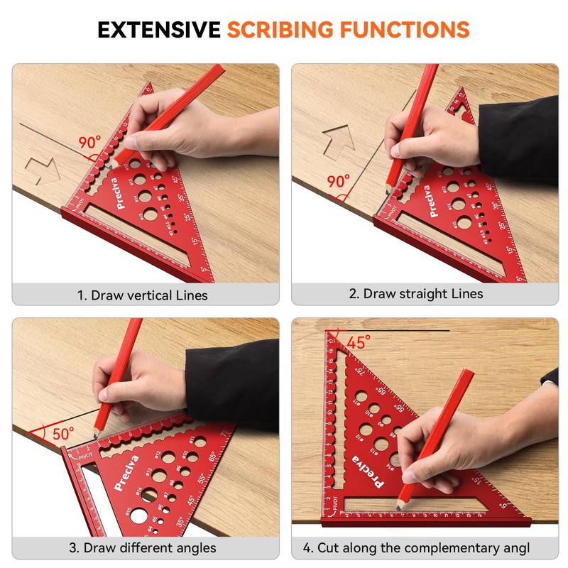 Speed Square, Preciva 7inch/180mm Set Square, Triangle Ruler with 14