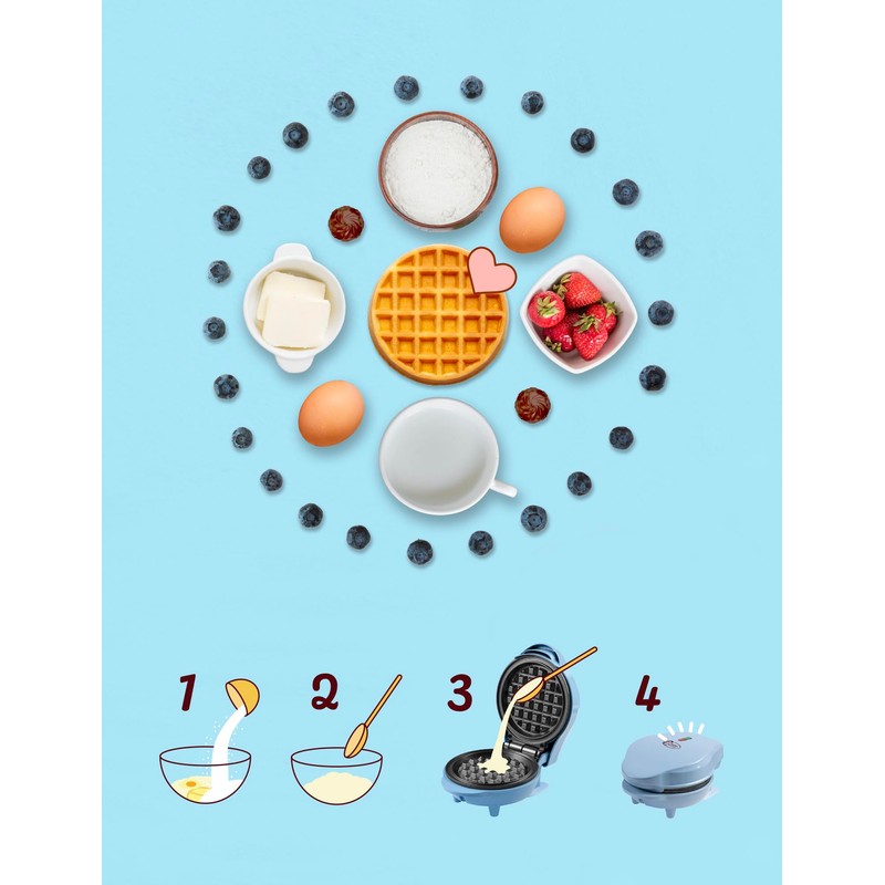 Bestron AMW500BBS Mini Waffle Maker, Alloy Steel, Blue