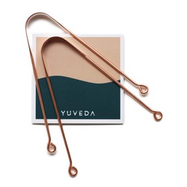 Copper Tongue Cleaner | 2 Ayurveda Tongue Scrapers for Ayurvedic Ritual | Successfully Fight and Eliminate Bad Breath | Remove Tongue Plaque | Includes Travel Bag - Yuveda