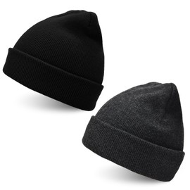 ZOORON Unisex-Adults Winter Beanie Hats, 2pack-Black+Dark Gray, One Size Fits Most, Casual, Adults, Beanie