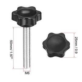 TA-VIGOR 6Pcs M6 x 50mm Plum Hex Shaped Clamping Screw Knob, 25mm Dia Plastic Head Clamping Knob Handle Male Thread Thumb Screw