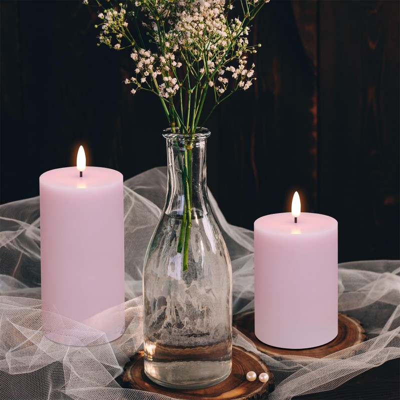 Girimax Pink Flameless Pillar Candles with Remote, LED Candles Battery