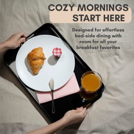 Bzyoo 11.5 x 16 Inch Large Rectangle Stackable Melamine Serving Tray with Handles – Minimalist Design, Multi-Purpose and Durable, BPA Free– Perfect for Kitchen, Dining, and Entertaining - Black