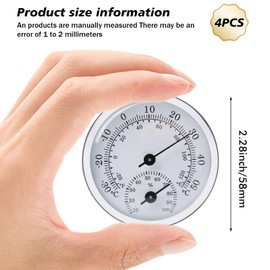 GOEDCH Set of 4 Thermo-Hygrometer: Thermometer Hygrometer Indoor Analogue Room Thermometer and Humidity Meter Analogue Precision Thermo-Hygrometer for Room Climate Control, Analogue (58 mm)